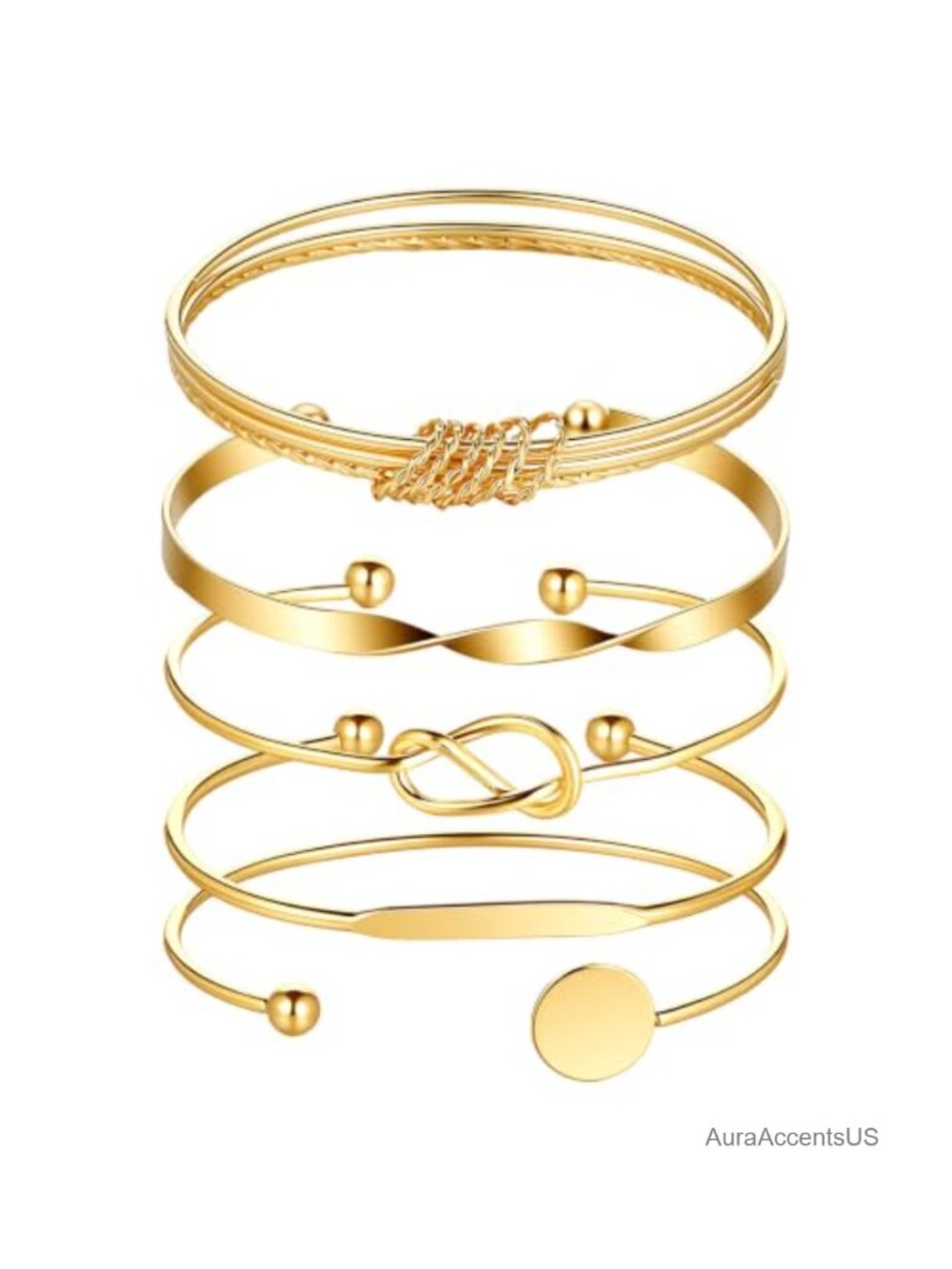 Gold Plated Bangle Set Stackable Bracelets for Women Dainty 5PCS